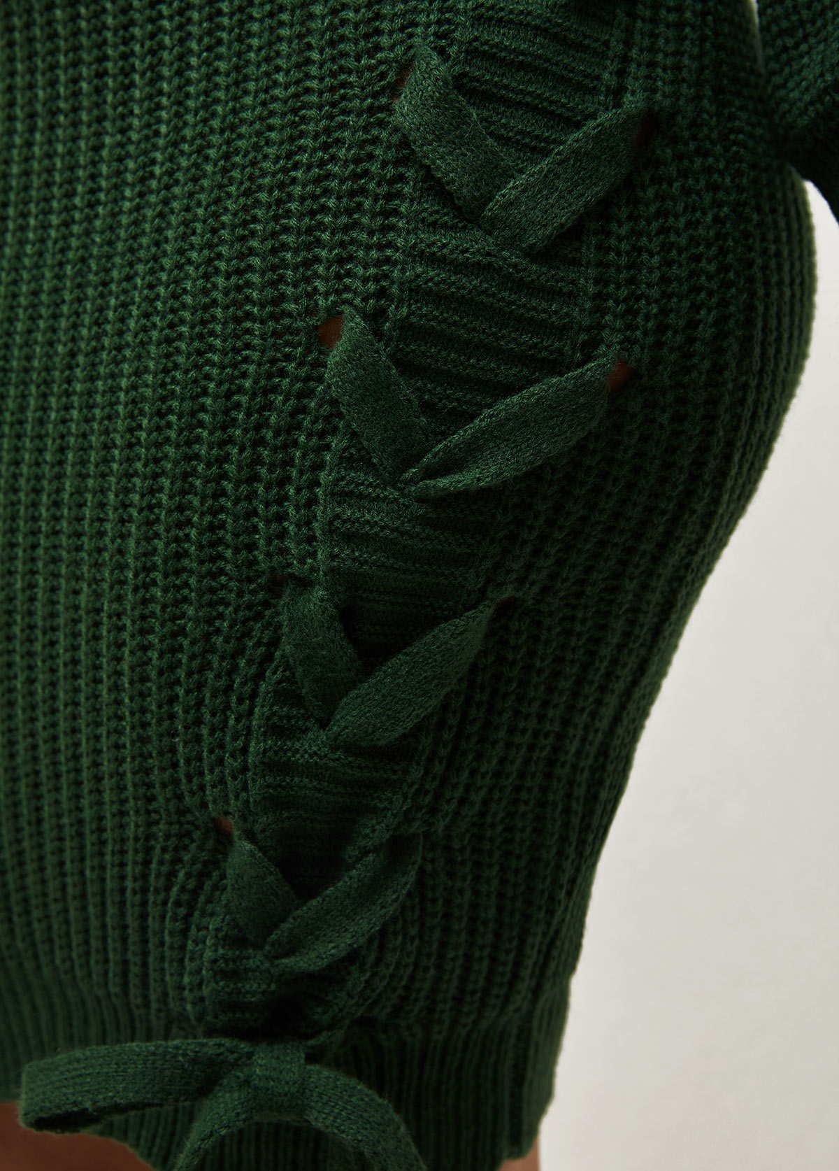 Green dresses,Plain Color dresses,ROTITA Lace Up Green Long Sleeve Sweater Dress