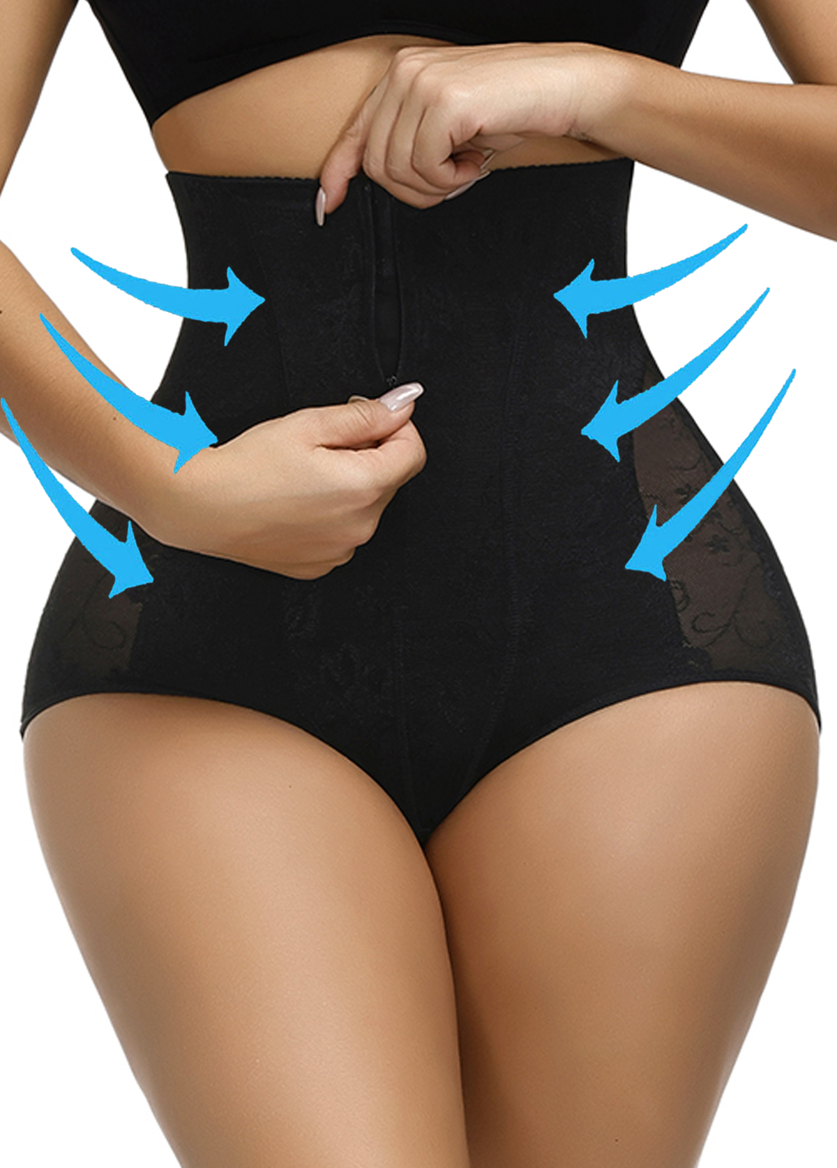 Black intimates,Black High Waisted Zipper Detail Panties