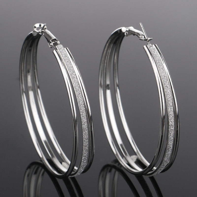 Silver Circle Shape Frosting Design Earring Set