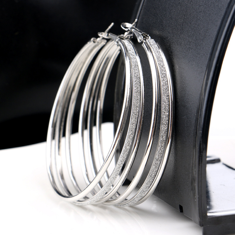 Silver Circle Shape Frosting Design Earring Set