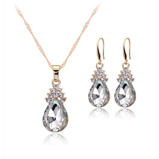 Rhinestone Silver Metal Detail Earrings and Necklace