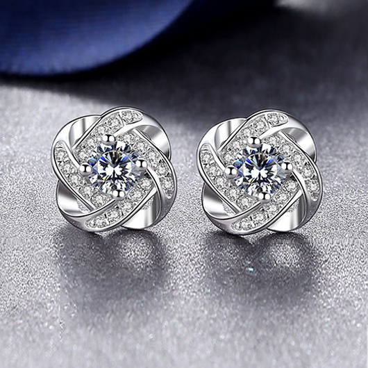 Floral Design Silver Rhinestone Detail Earrings