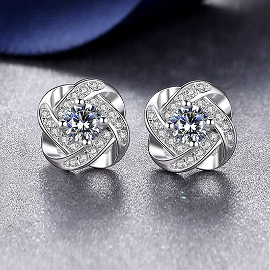 Boucles d'oreilles à motif floral en argent avec strass