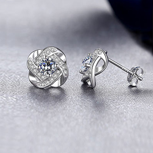 Floral Design Silver Rhinestone Detail Earrings