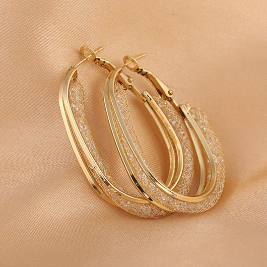 Gold jewelry,1 Pair Gold Circular Shape Metal Detail Earrings