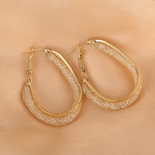 Gold jewelry,1 Pair Gold Circular Shape Metal Detail Earrings