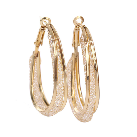 Gold jewelry,1 Pair Gold Circular Shape Metal Detail Earrings