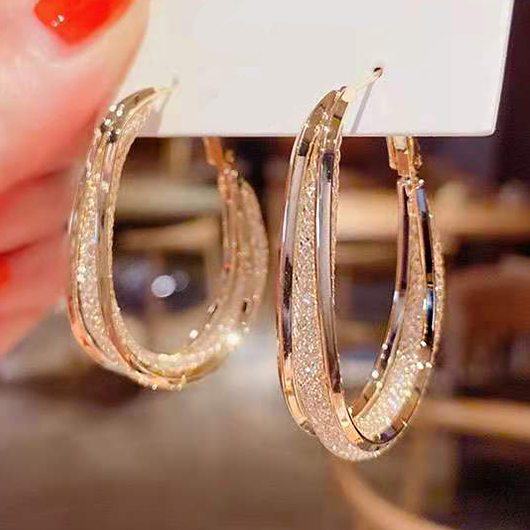 Gold jewelry,1 Pair Gold Circular Shape Metal Detail Earrings