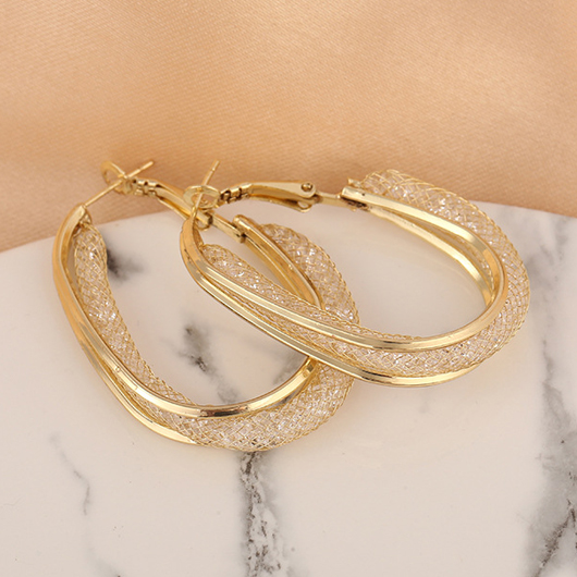 Gold jewelry,1 Pair Gold Circular Shape Metal Detail Earrings