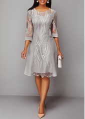 ROTITA Robe à Panneau en Dentelle Gris Clair à Manches 3/4