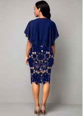 Navy dresses,Contrast Color dresses,ROTITA Cape Sleeve Lace Panel Navy Blue Dress