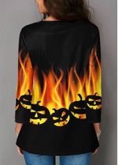 Orange tops,Halloween tops,ROTITA Halloween Print Three Quarter Sleeve Blouse