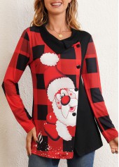 Multi Color tops,Christmas tops,ROTITA Decorative Button Long Sleeve Christmas Print T Shirt