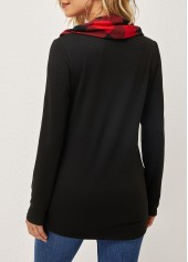 Black tops,Plaid tops,ROTITA Cowl Neck Long Black Sleeve Plaid Sweatshirt
