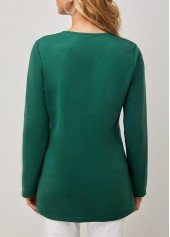 Blackish Green tops,Plain Color tops,ROTITA Lace Patchwork Round Neck Long Sleeve T Shirt