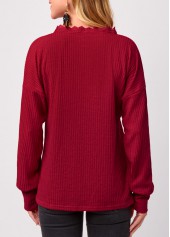 Red tops,Plain Color tops,Lace Stitching V Neck Red T Shirt