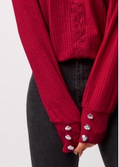 Red tops,Plain Color tops,Lace Stitching V Neck Red T Shirt