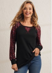 Black tops,Leopard tops,ROTITA Black Leopard Round Neck Long Sleeve Sweatshirt