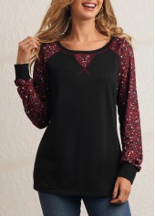 ROTITA Black Leopard Round Neck Long Sleeve Sweatshirt