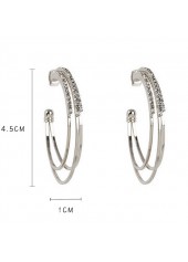 Silvery White jewelry,Rhinestone Design Silver C Shape Earrings