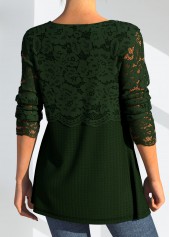 Green tops,Plain Color tops,ROTITA Lace Patchwork Cross Strap Long Sleeve T Shirt