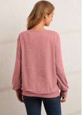 Pink tops,Contrast Color tops,Pink Decorative Button Long Sleeve Sweatshirt