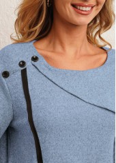 Blue tops,Contrast Color tops,Blue Decorative Button Long Sleeve Sweatshirt