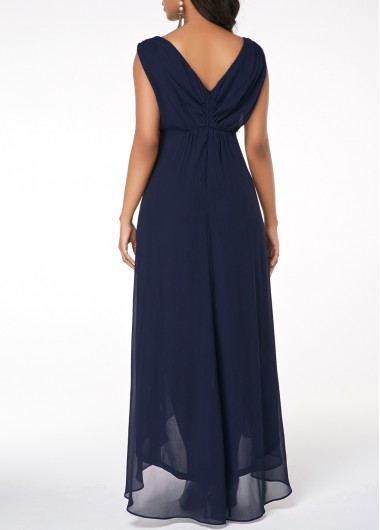 Navy dresses,Plain Color dresses,ROTITA Sleeveless High Low Navy Blue Dress