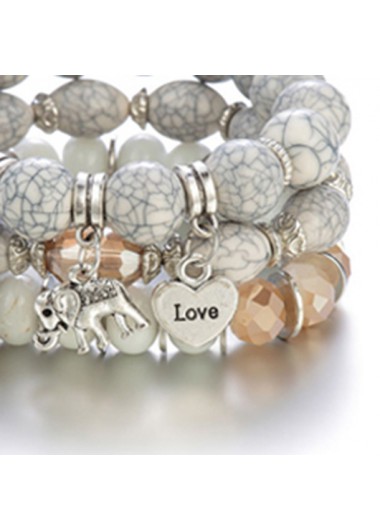 Beige jewelry,Elephant Design Layered Acrylic Detail Bracelet Set