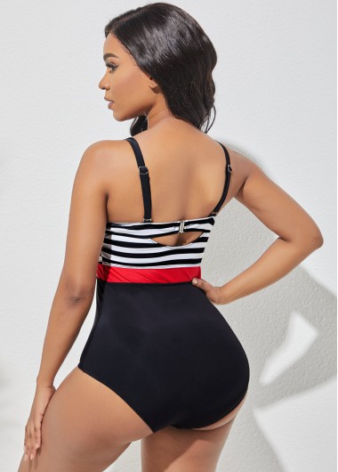 Multi Color swimwear,Striped swimwear,ROTITA Spaghetti Strap Striped One Piece Swimwear
