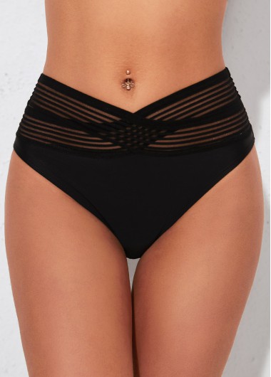 Black swimwear,Plain Color swimwear,ROTITA High Waisted Black Cross Strap Swimwear Panty