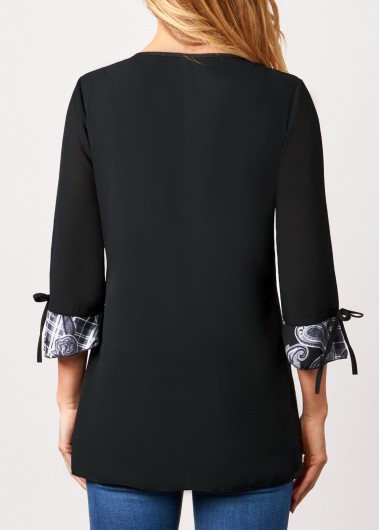 Black tops,Paisley tops,ROTITA Black Paisley Print 3/4 Sleeve Blouse