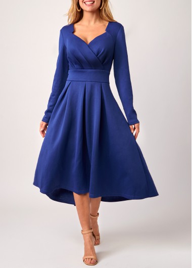 Royal Blue dresses,Plain Color dresses,ROTITA Royal Blue Cross Front Long Sleeve Dress