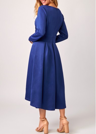 Royal Blue dresses,Plain Color dresses,ROTITA Royal Blue Cross Front Long Sleeve Dress