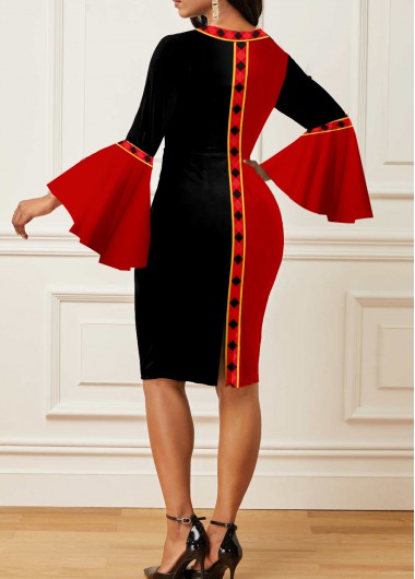 Multi Color dresses,Tribal dresses,ROTITA Tribal Print Color Block Round Neck Dress