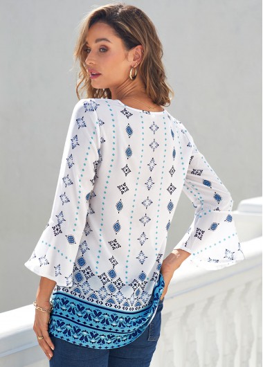 White tops,Tribal tops,ROTITA White Tribal Print Lace Up T Shirt