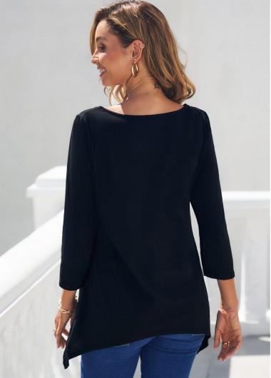 Black tops,Tribal tops,ROTITA Black Tribal Print Asymmetric Hem T Shirt