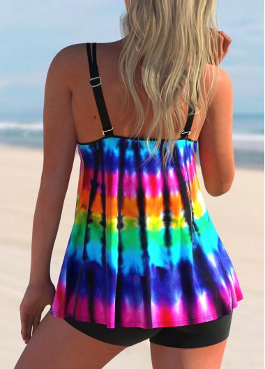Rainbow Color swimwear,Tie Dye swimwear,ROTITA Rainbow Color Tie Dye Print Tankini Top