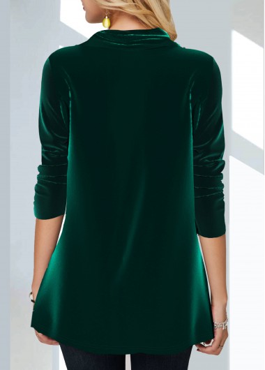 Blackish Green tops,Plain Color tops,ROTITA Velvet Stitching Dark Green Sequin Asymmetric Hem Sweatshirt