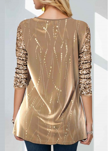 Gold tops,Plain Color tops,ROTITA Sequin Gold Long Sleeve Hot Stamping Sweatshirt