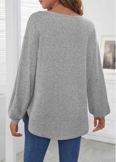 Light Grey tops,Plain Color tops,Decorative Button Light Grey Long Sleeve T Shirt