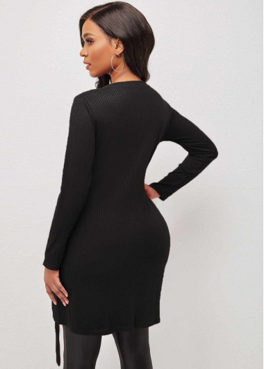 Black tops,Quarter Zip Black Grommet Side Slit Blouse