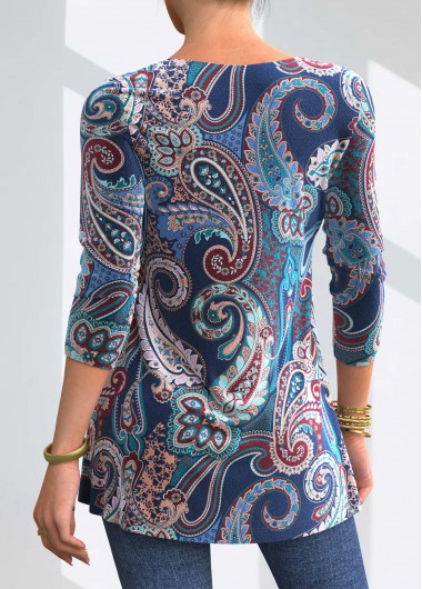 Multi Color tops,Paisley tops,ROTITA Velvet Lace Stitching Paisley Print Long Sleeve T Shirt