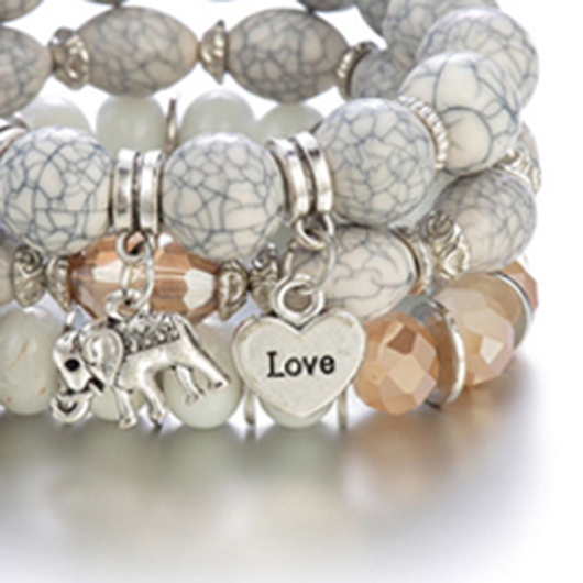 Beige jewelry,Elephant Design Layered Acrylic Detail Bracelet Set