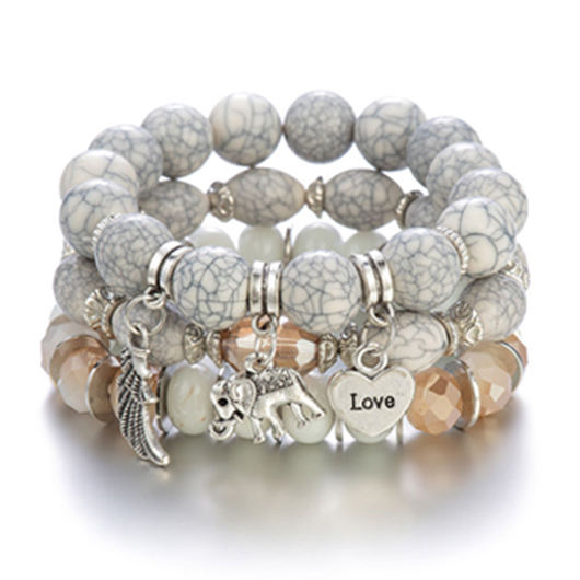 Beige jewelry,Elephant Design Layered Acrylic Detail Bracelet Set