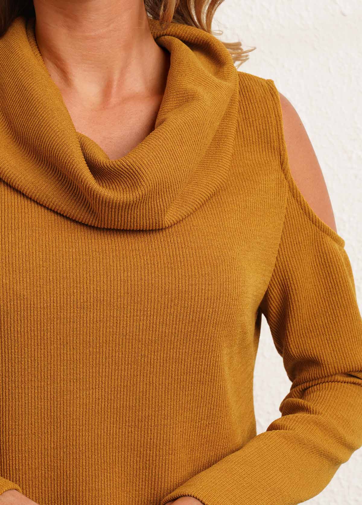 Ginger tops,Plain Color tops,ROTITA Lace Patchwork Ginger Cowl Neck Long Sleeve Sweatshirt