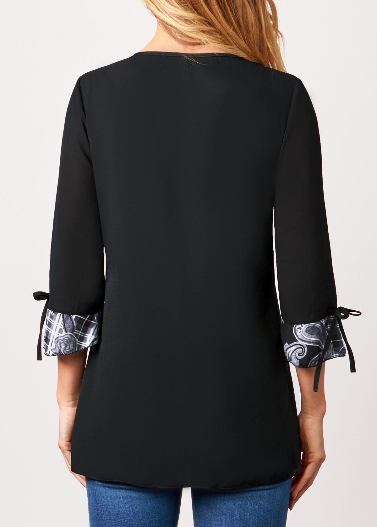 Black tops,Paisley tops,ROTITA Black Paisley Print 3/4 Sleeve Blouse