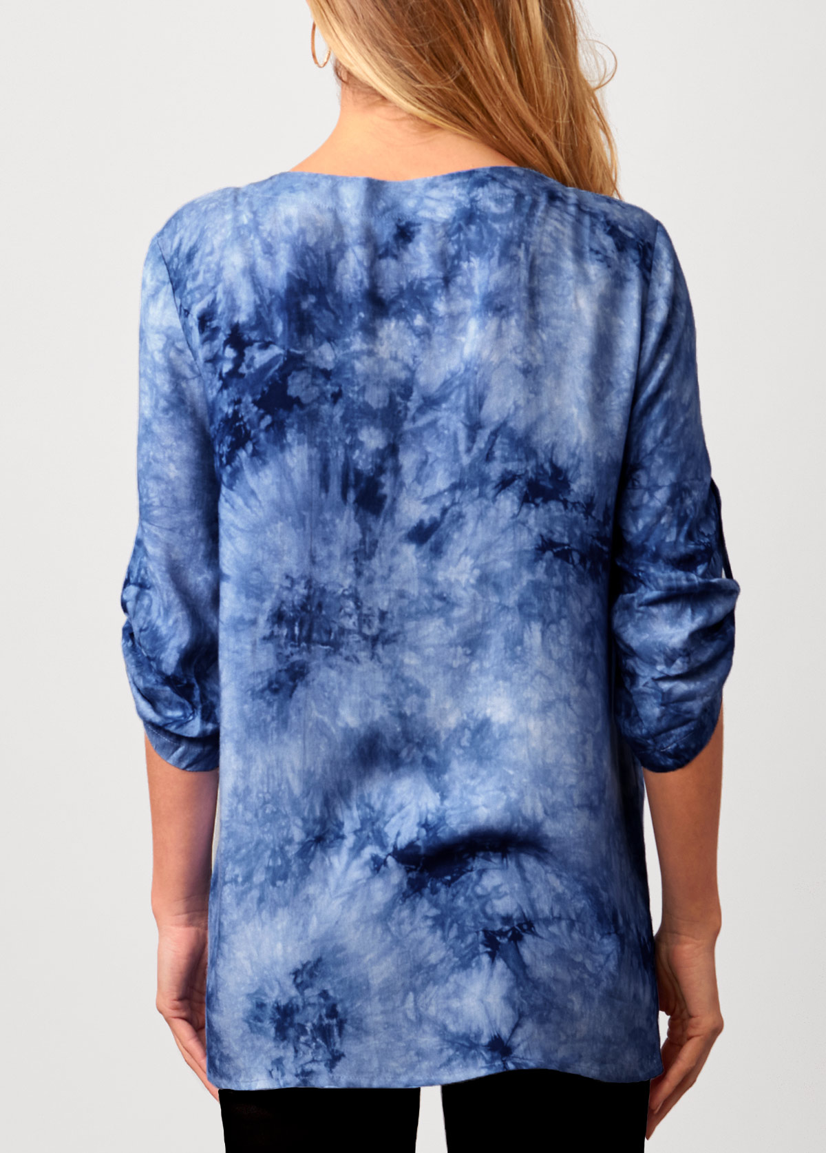Blue tops,Tie Dye tops,ROTITA Tie Dye Blue Lace Up Blouse