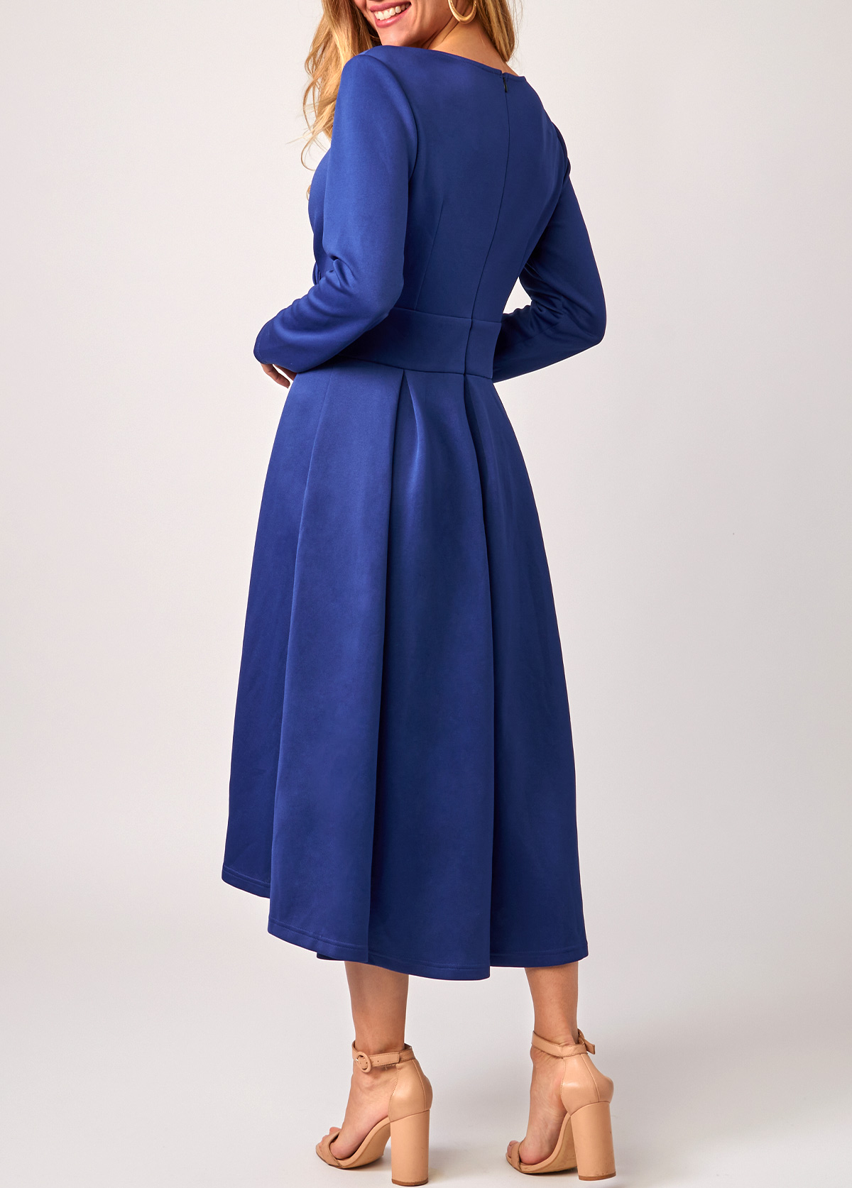 Royal Blue dresses,Plain Color dresses,ROTITA Royal Blue Cross Front Long Sleeve Dress