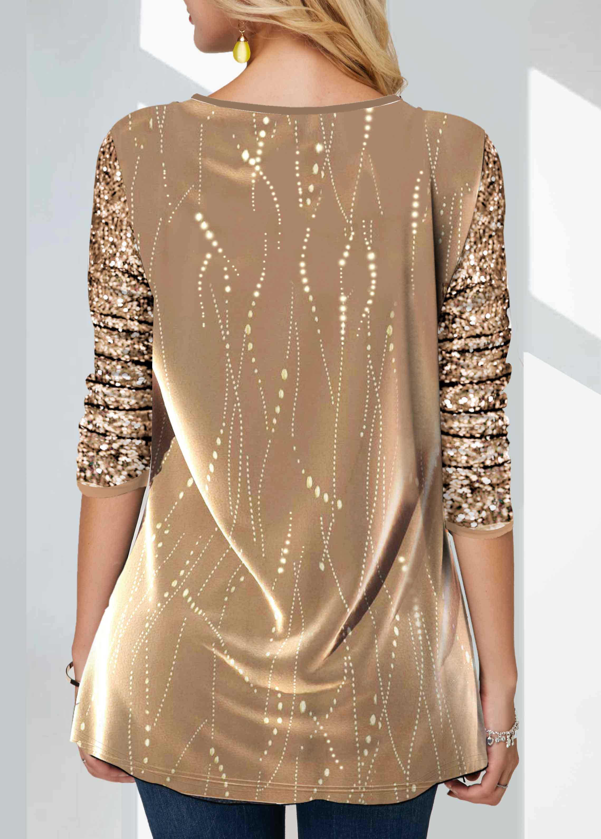 Gold plus size,Plain Color plus size,ROTITA Plus Size Sequin Hot Stamping Gold Sweatshirt